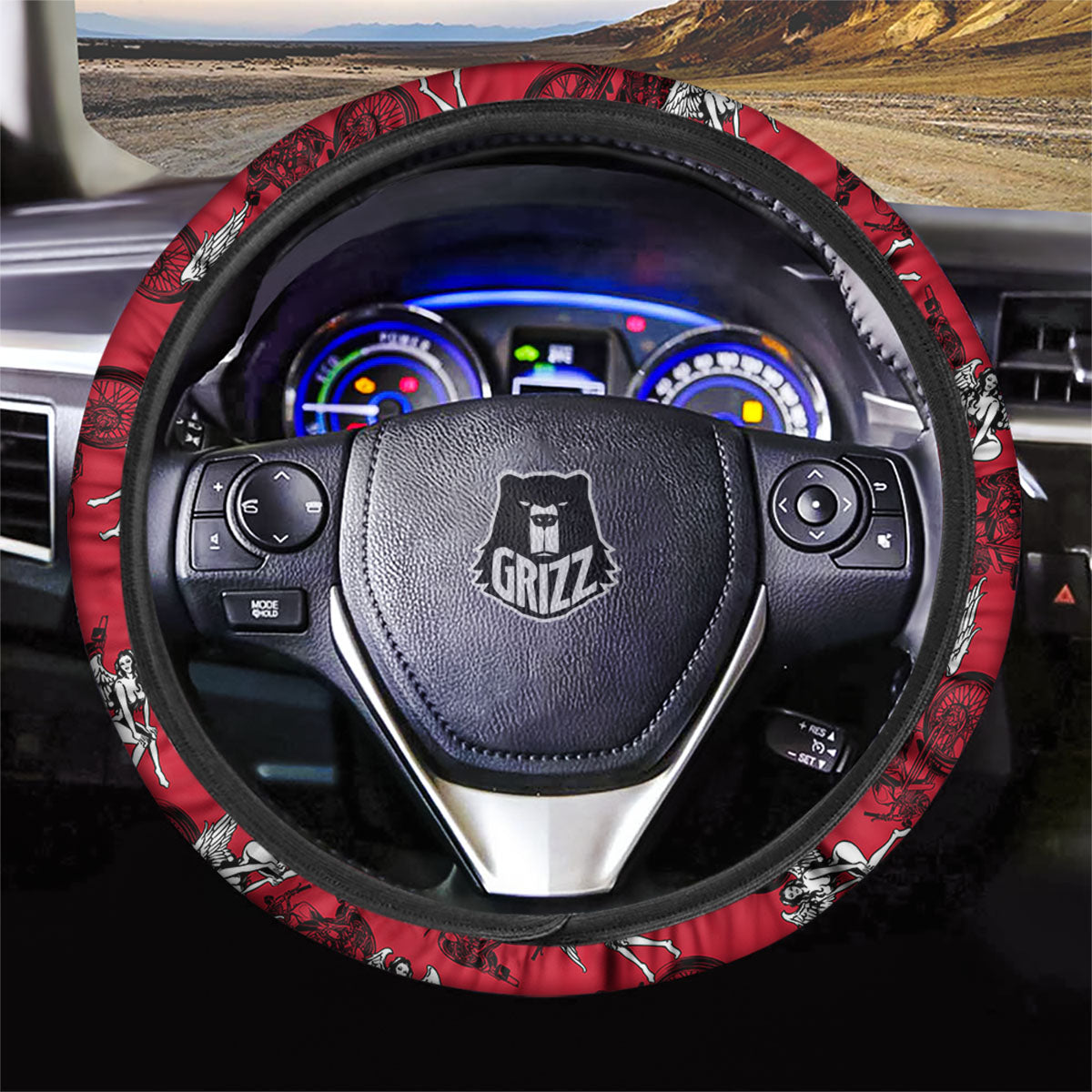 Angel And Motorcycle Print Pattern Car Steering Wheel Cover-grizzshop