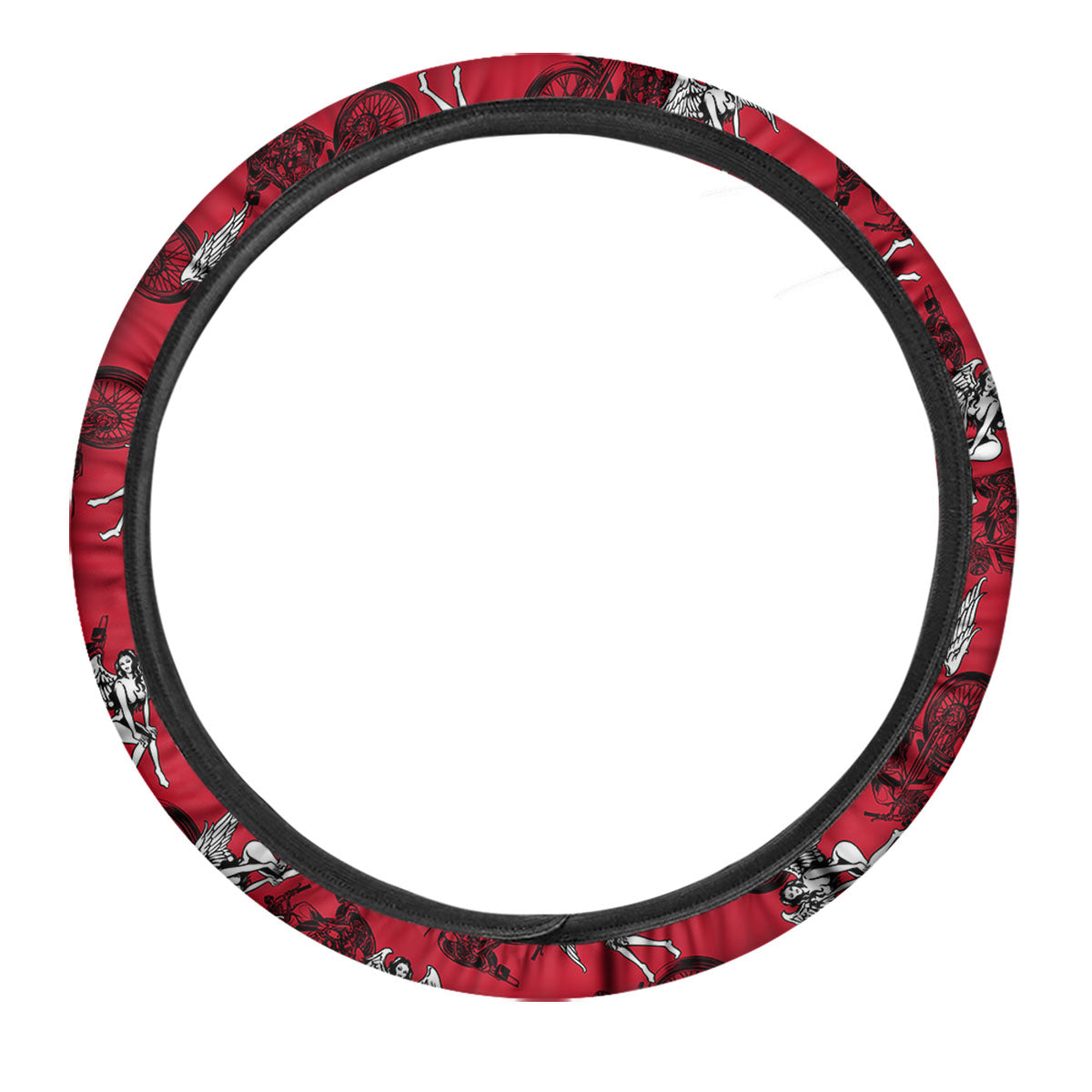 Angel And Motorcycle Print Pattern Car Steering Wheel Cover-grizzshop