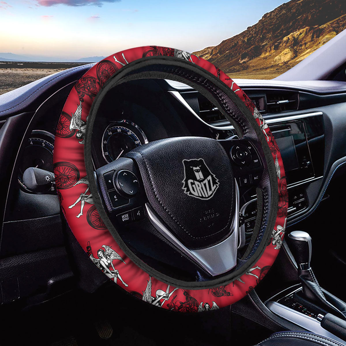 Angel And Motorcycle Print Pattern Car Steering Wheel Cover-grizzshop