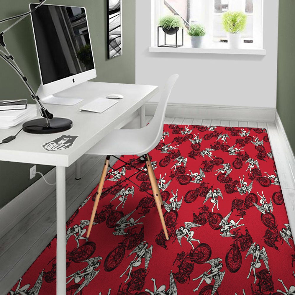 Angel And Motorcycle Print Pattern Floor Mat-grizzshop
