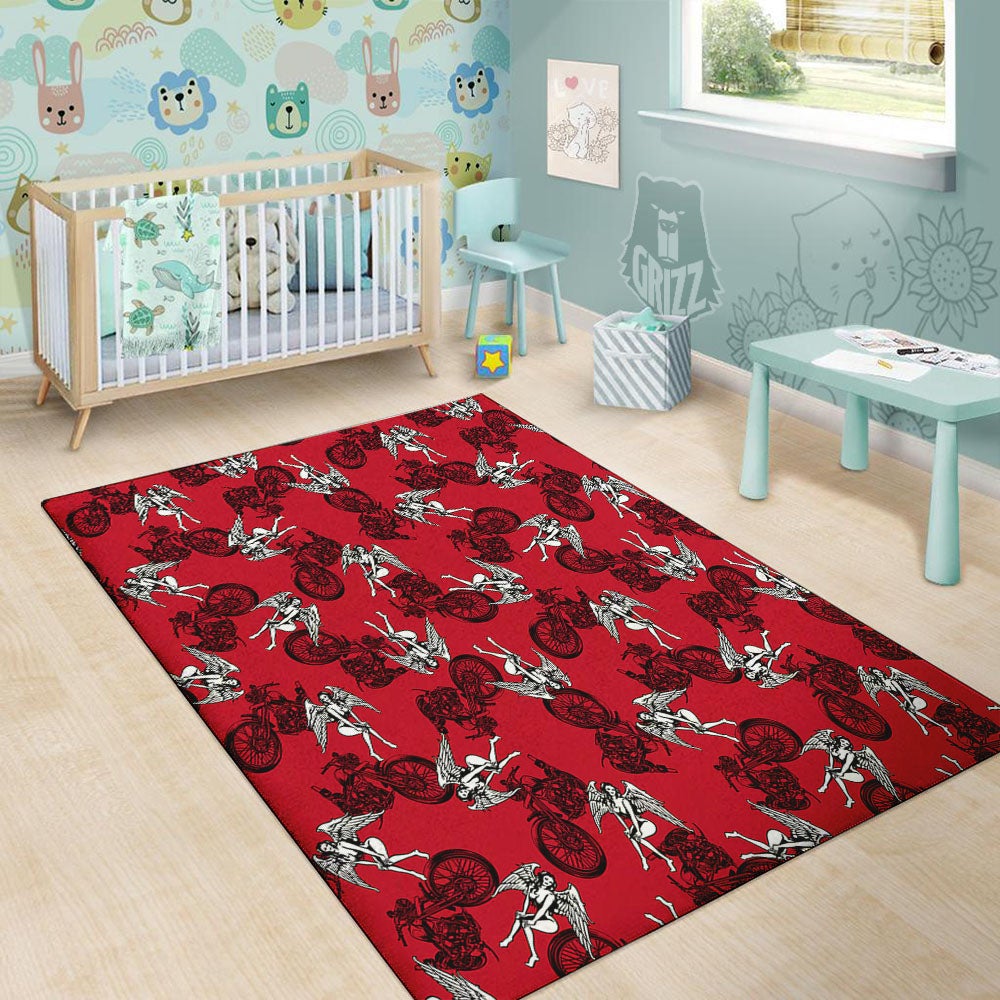 Angel And Motorcycle Print Pattern Floor Mat-grizzshop