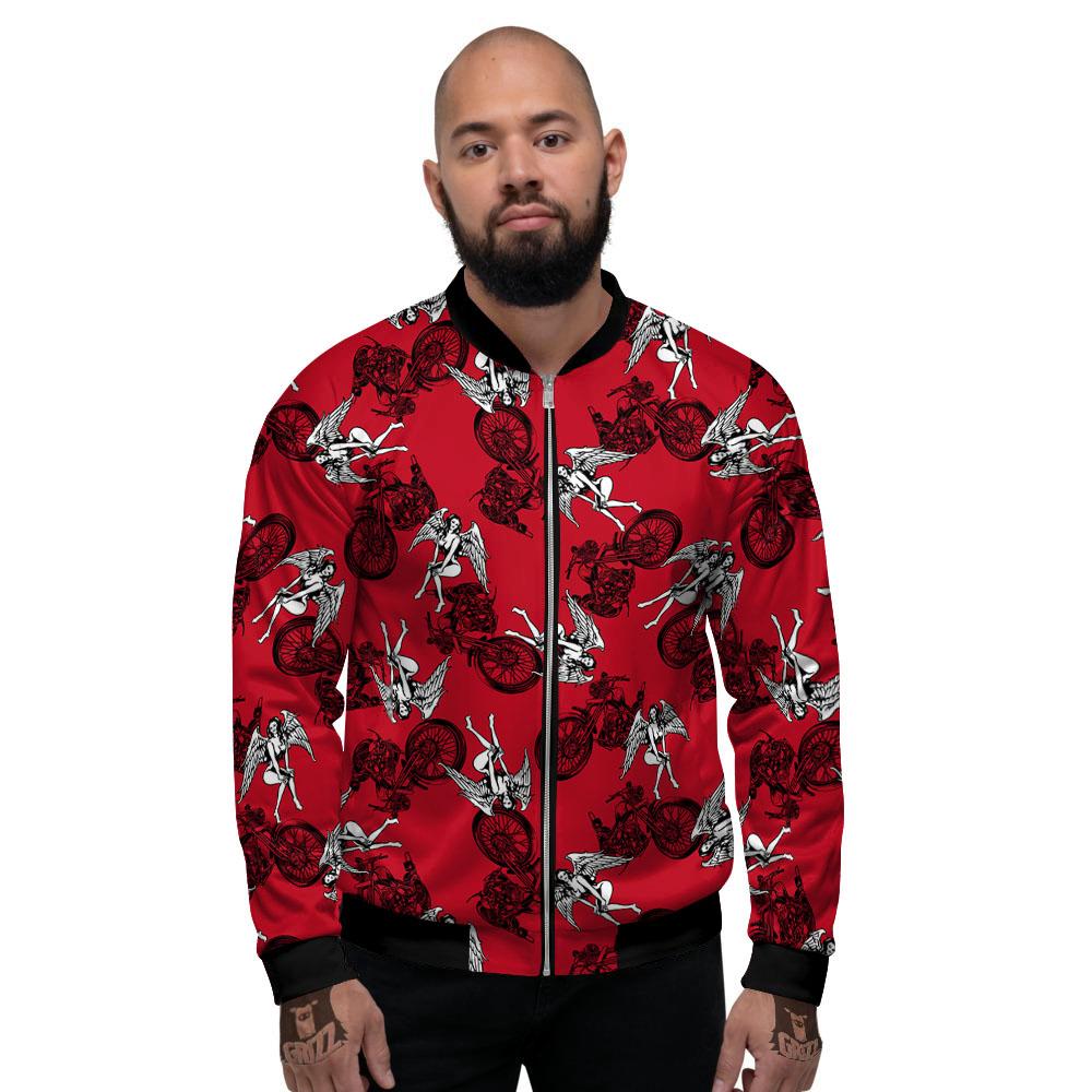 Angel And Motorcycle Print Pattern Men's Bomber Jacket-grizzshop