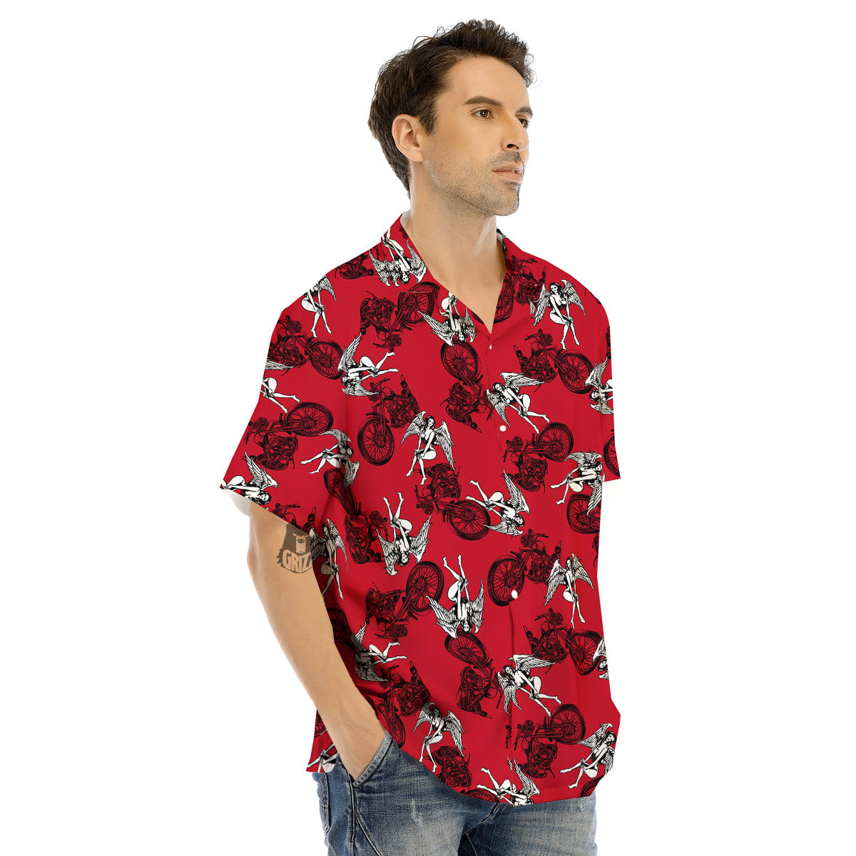 Angel And Motorcycle Print Pattern Men's Hawaiian Shirt-grizzshop