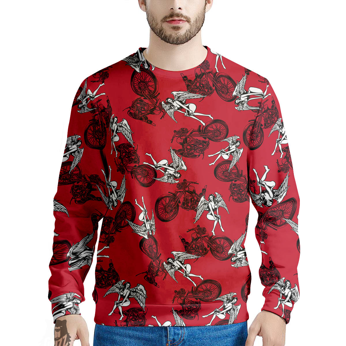 Angel And Motorcycle Print Pattern Men's Sweatshirt-grizzshop