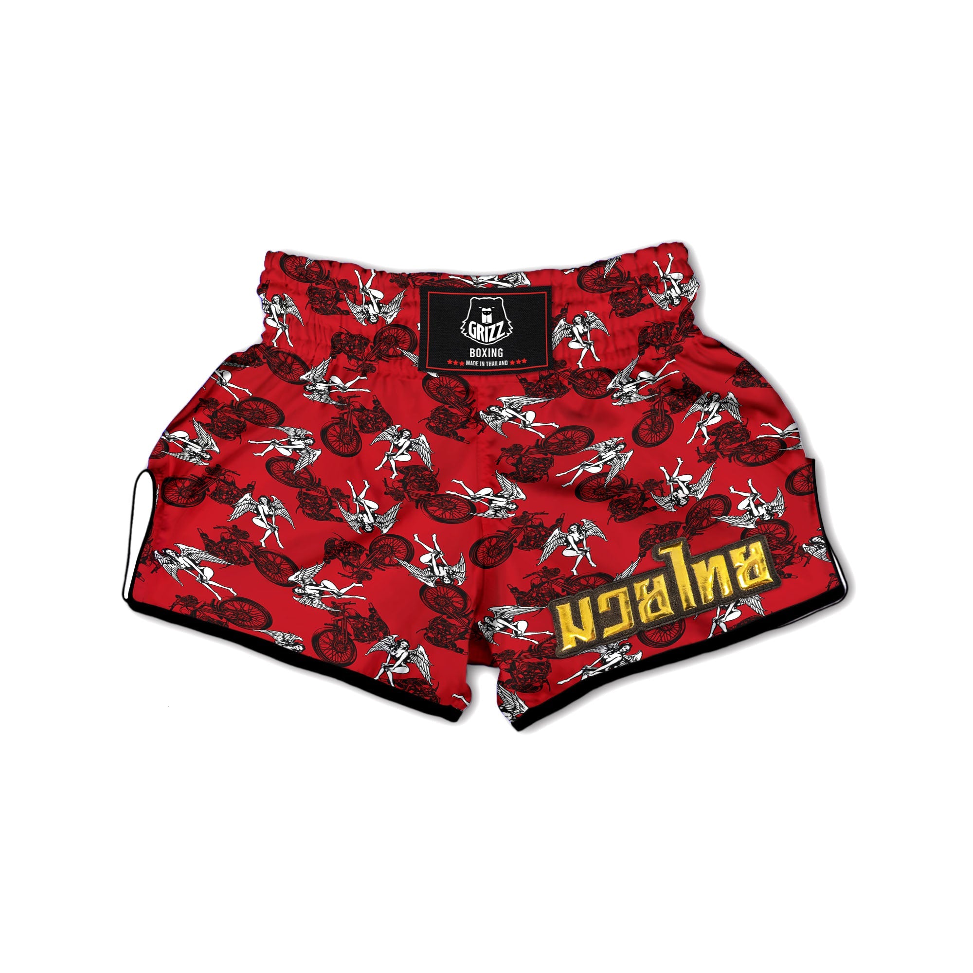 Angel And Motorcycle Print Pattern Muay Thai Boxing Shorts-grizzshop