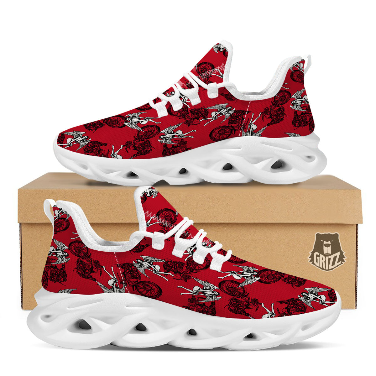 Angel And Motorcycle Print Pattern White Running Shoes-grizzshop