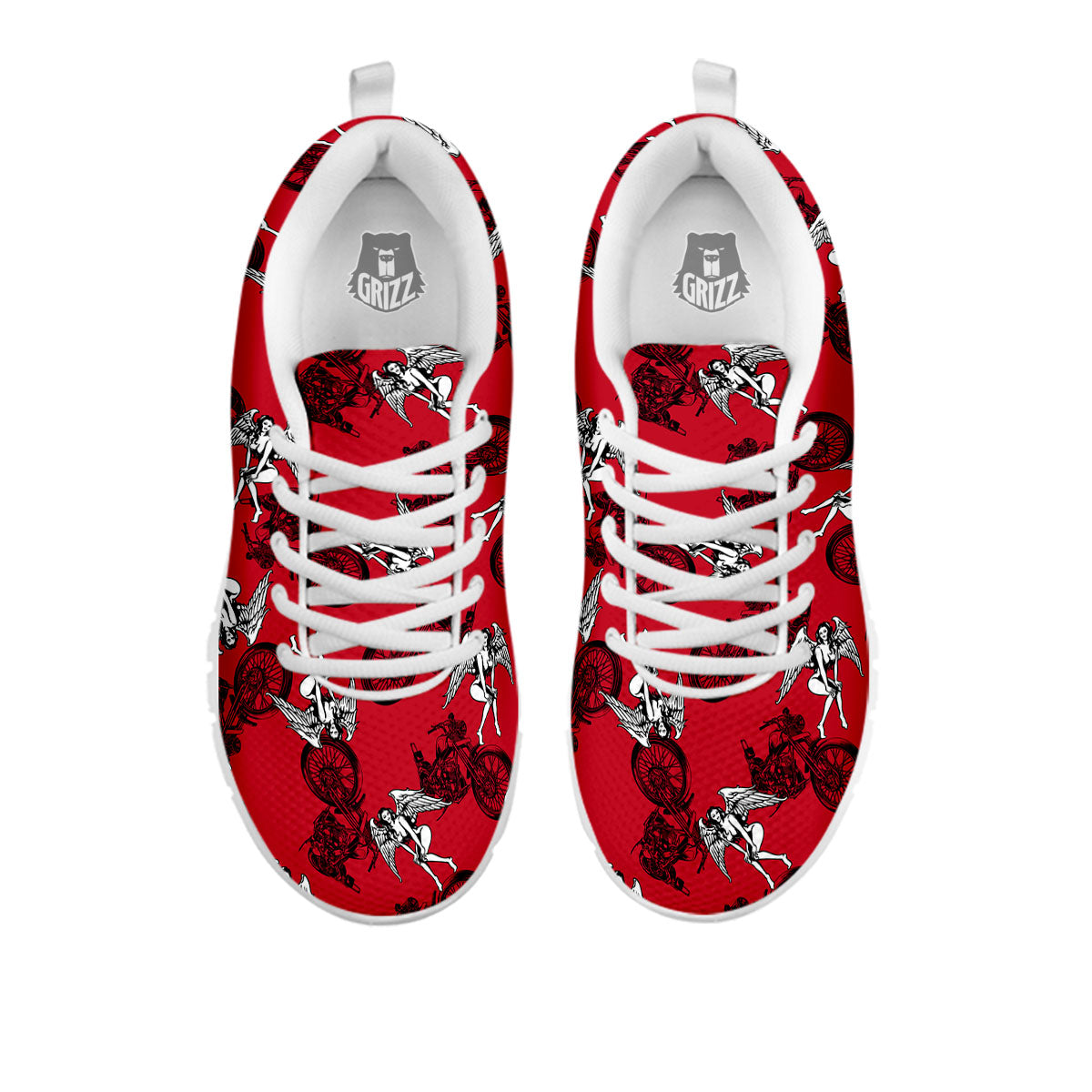 Angel And Motorcycle Print Pattern White Sneaker-grizzshop