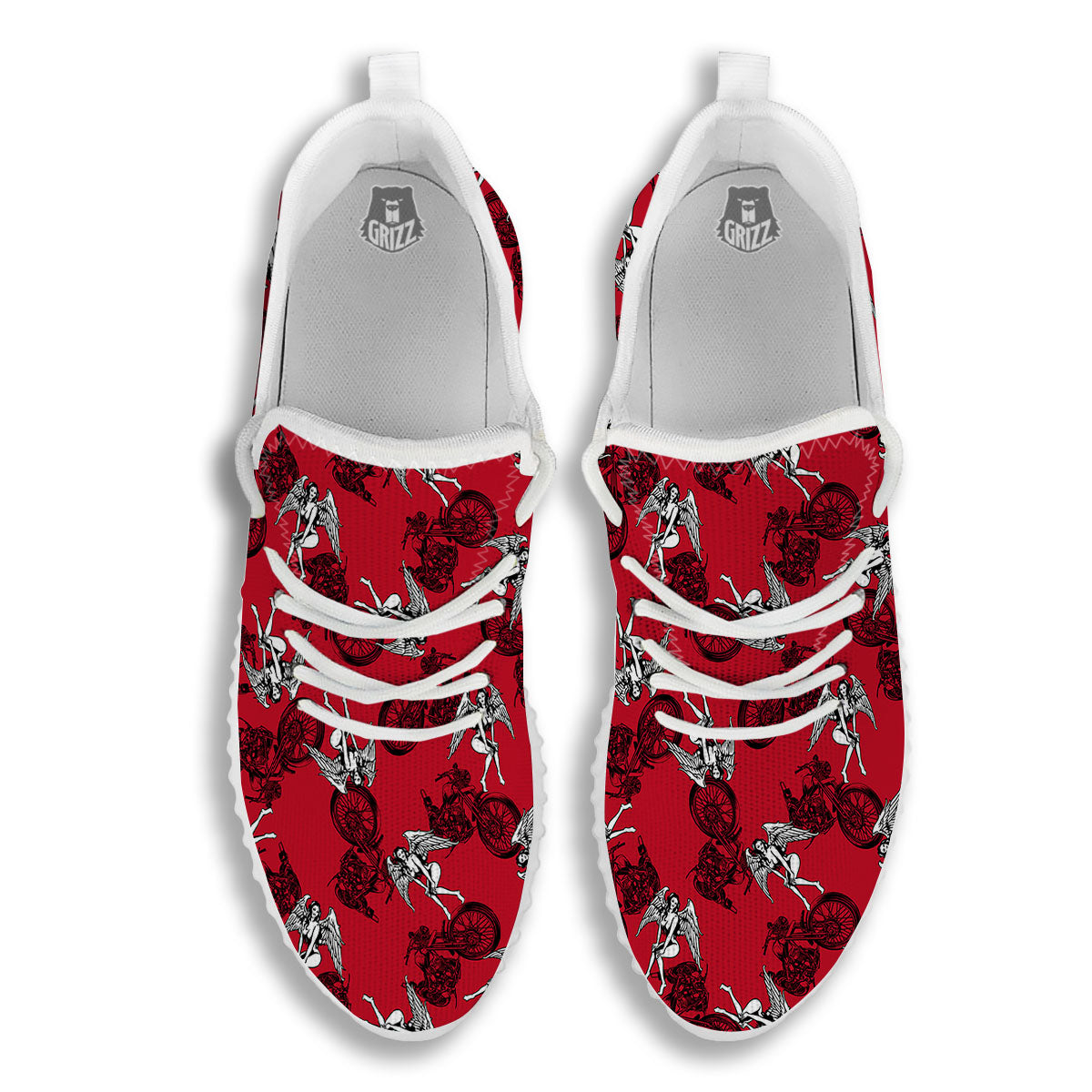 Angel And Motorcycle Print Pattern White Walking Shoes-grizzshop