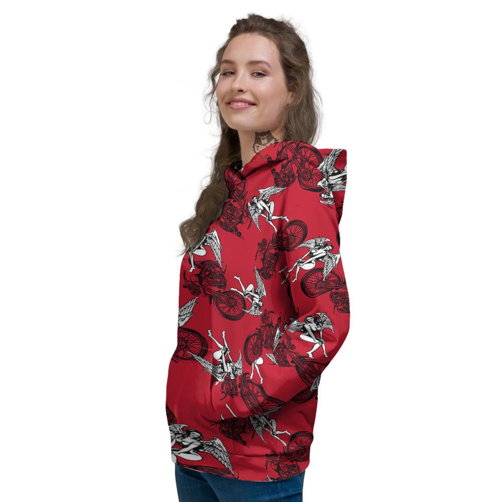 Angel And Motorcycle Print Pattern Women's Hoodie-grizzshop