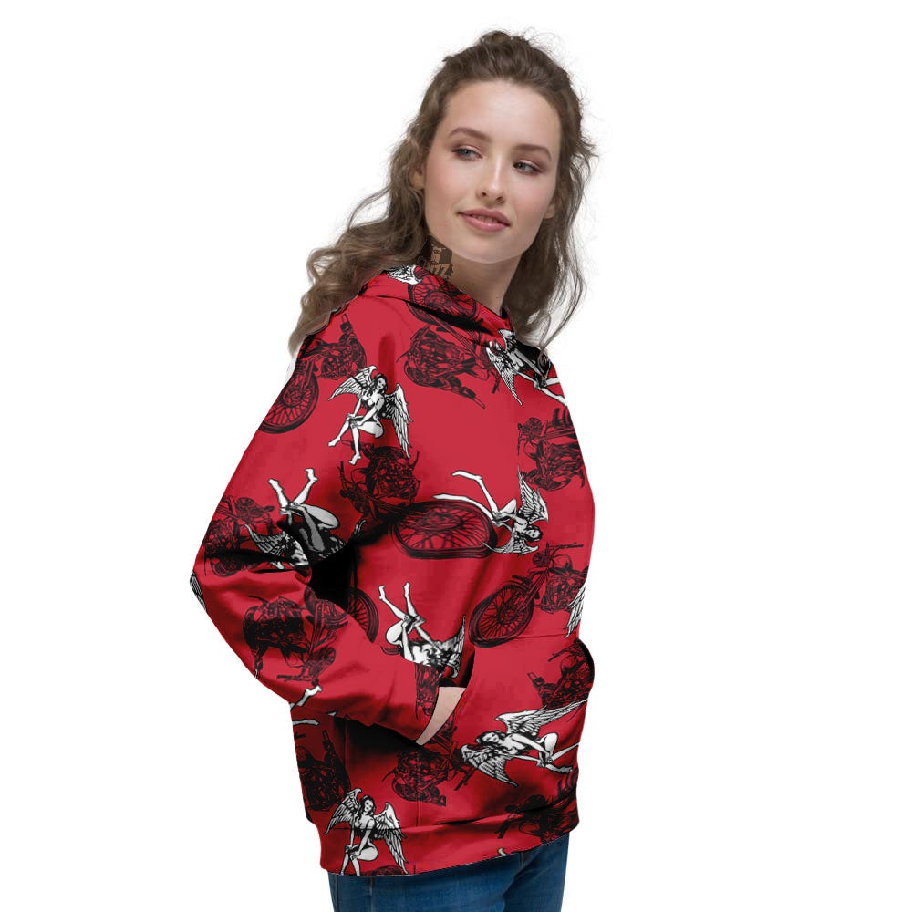 Angel And Motorcycle Print Pattern Women's Hoodie-grizzshop