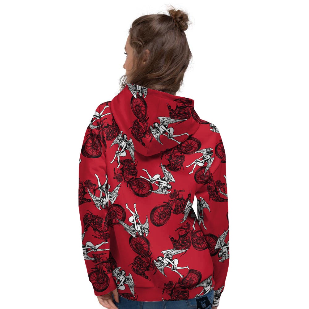 Angel And Motorcycle Print Pattern Women's Hoodie-grizzshop