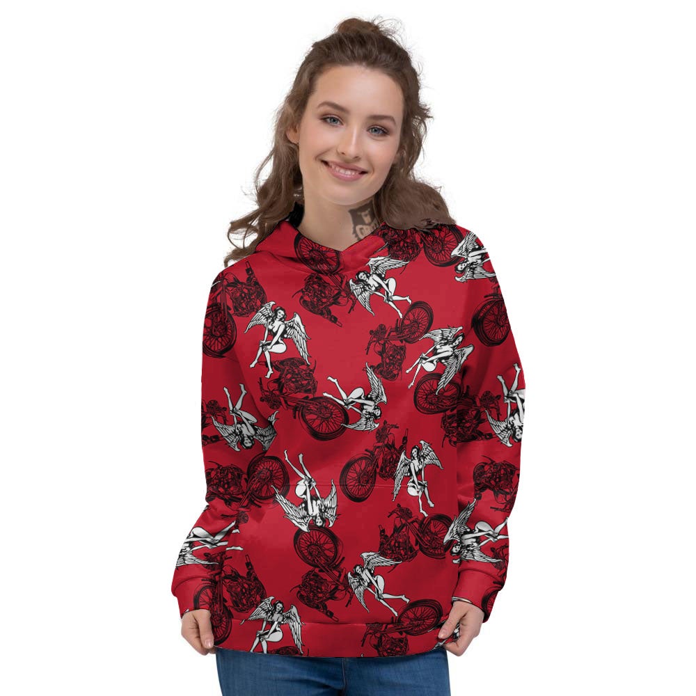 Angel And Motorcycle Print Pattern Women's Hoodie-grizzshop
