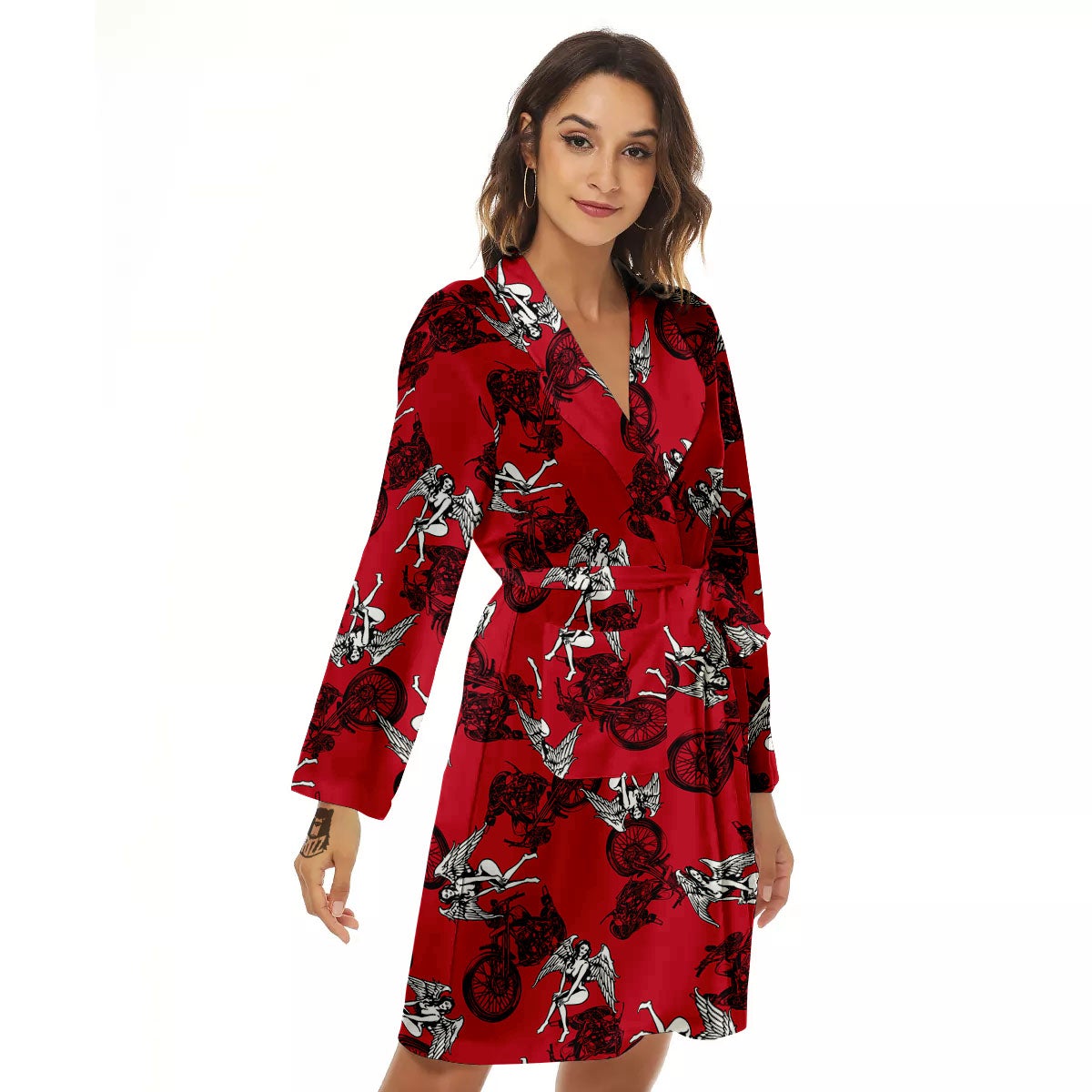 Angel And Motorcycle Print Pattern Women's Robe-grizzshop