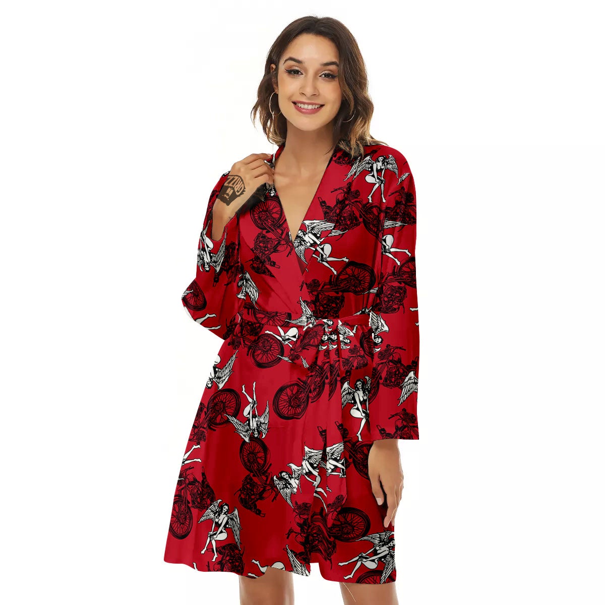 Angel And Motorcycle Print Pattern Women's Robe-grizzshop