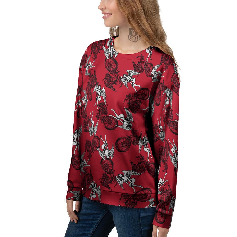 Angel And Motorcycle Print Pattern Women's Sweatshirt-grizzshop
