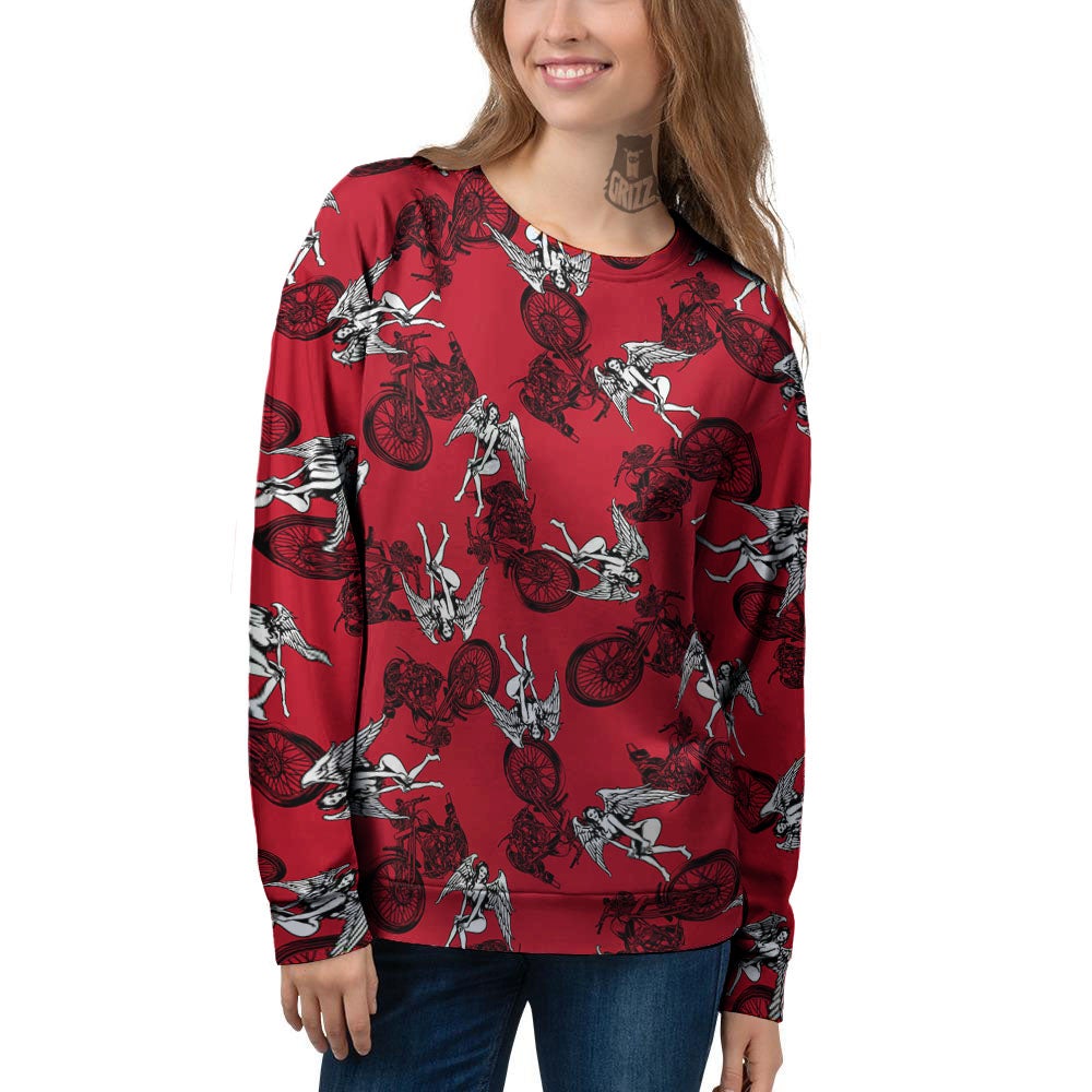 Angel And Motorcycle Print Pattern Women's Sweatshirt-grizzshop