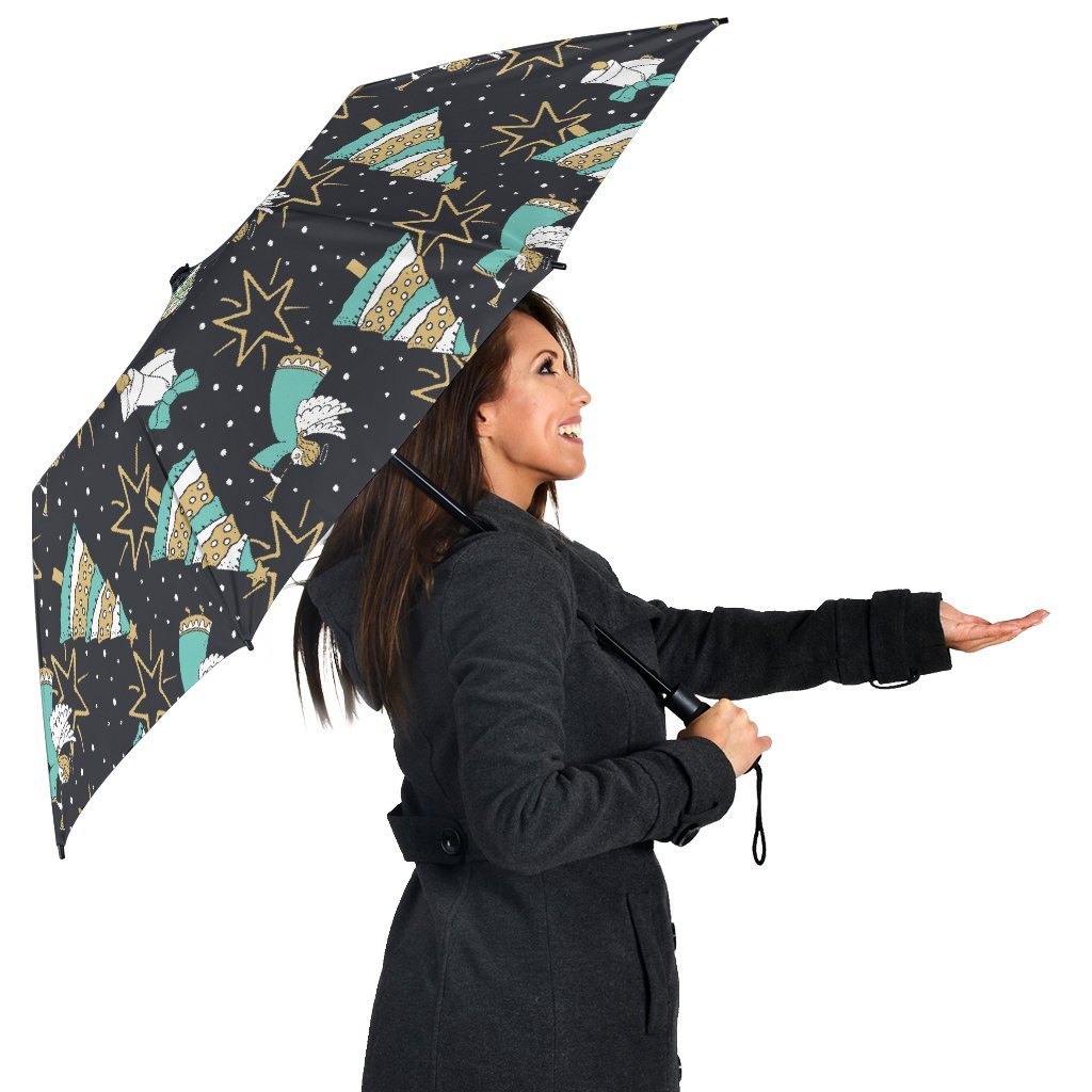 Angel Christmas Print Pattern Automatic Foldable Umbrella-grizzshop