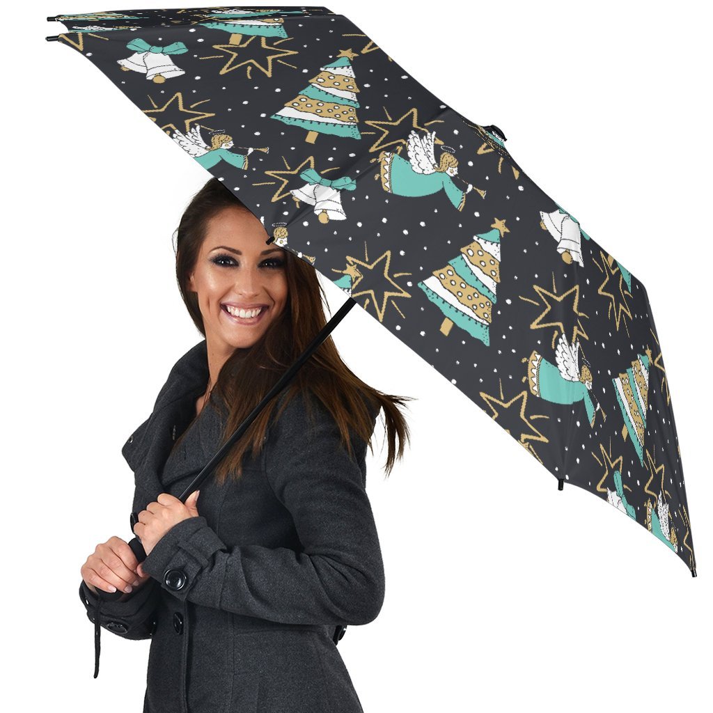 Angel Christmas Print Pattern Automatic Foldable Umbrella-grizzshop
