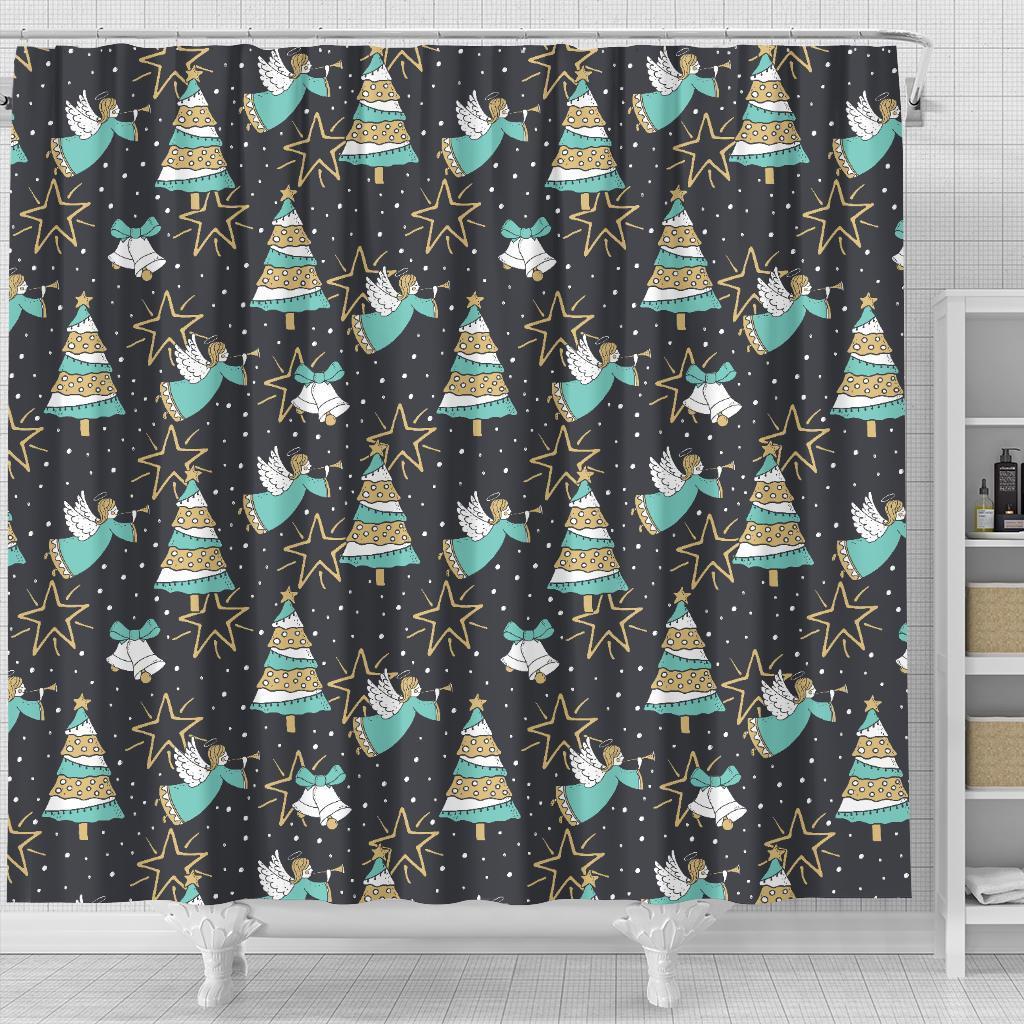 Angel Christmas Print Pattern Bathroom Shower Curtain-grizzshop