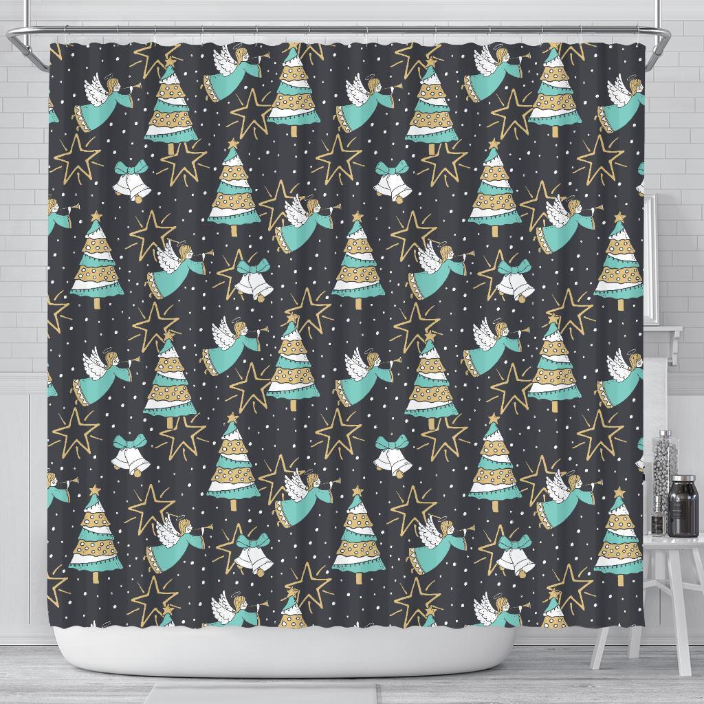 Angel Christmas Print Pattern Bathroom Shower Curtain-grizzshop