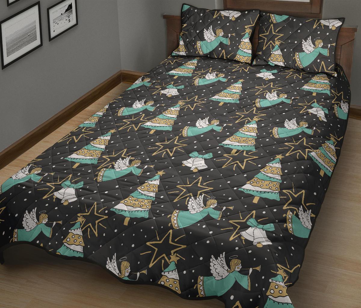 Angel Christmas Print Pattern Bed Set Quilt-grizzshop