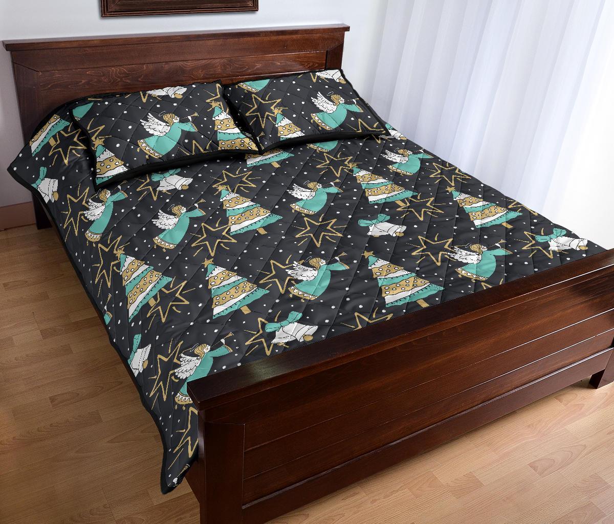 Angel Christmas Print Pattern Bed Set Quilt-grizzshop