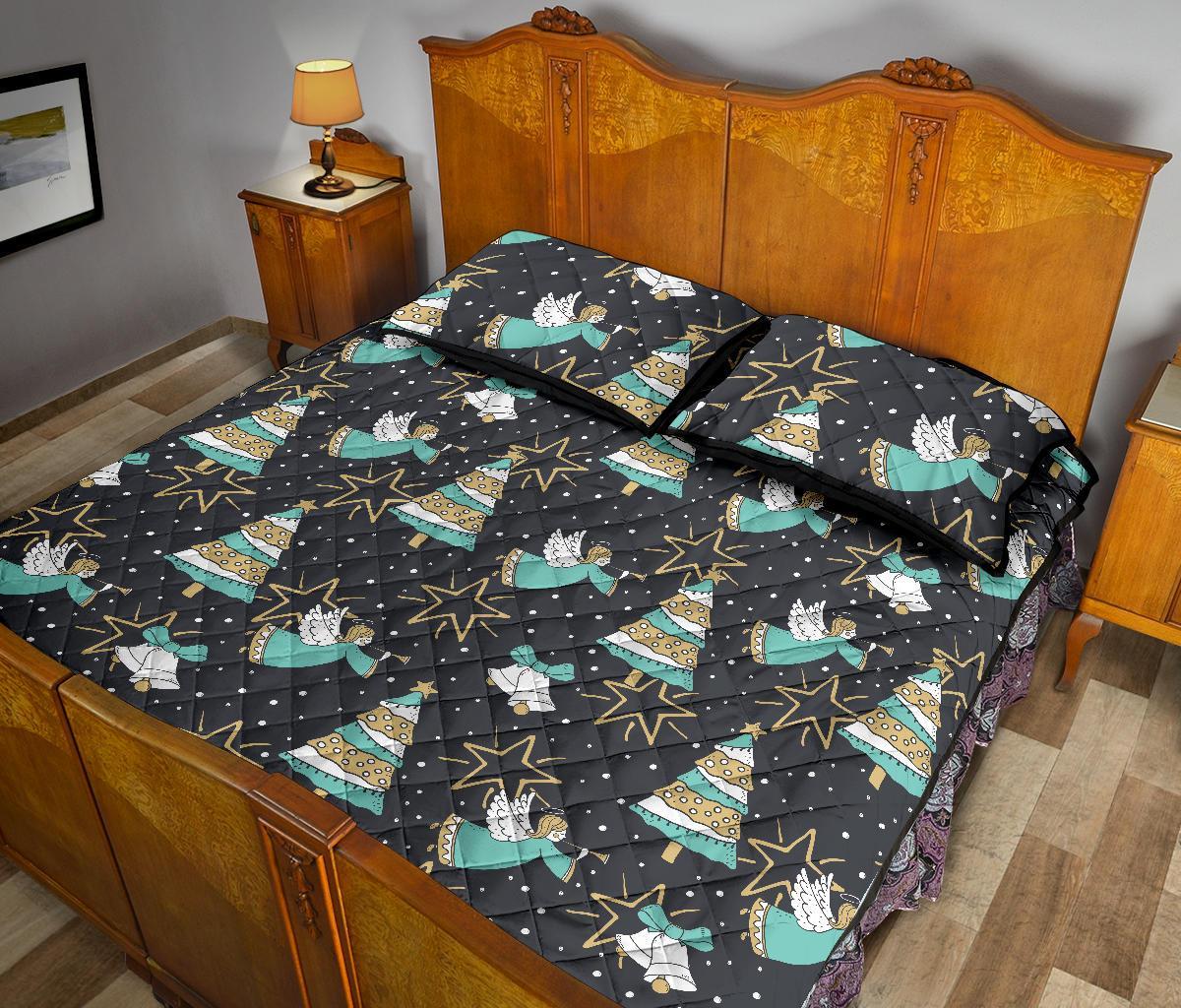 Angel Christmas Print Pattern Bed Set Quilt-grizzshop