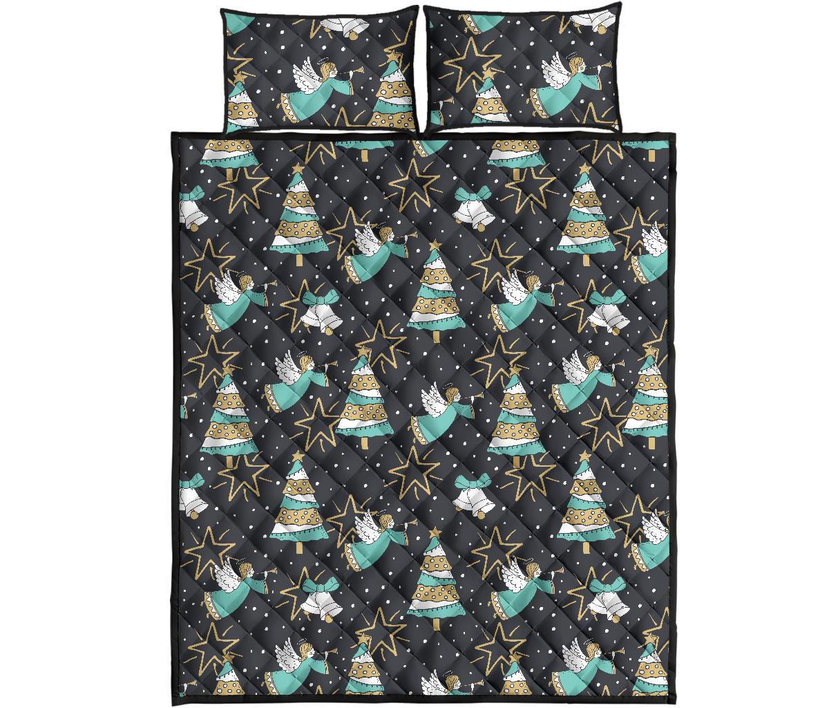 Angel Christmas Print Pattern Bed Set Quilt-grizzshop