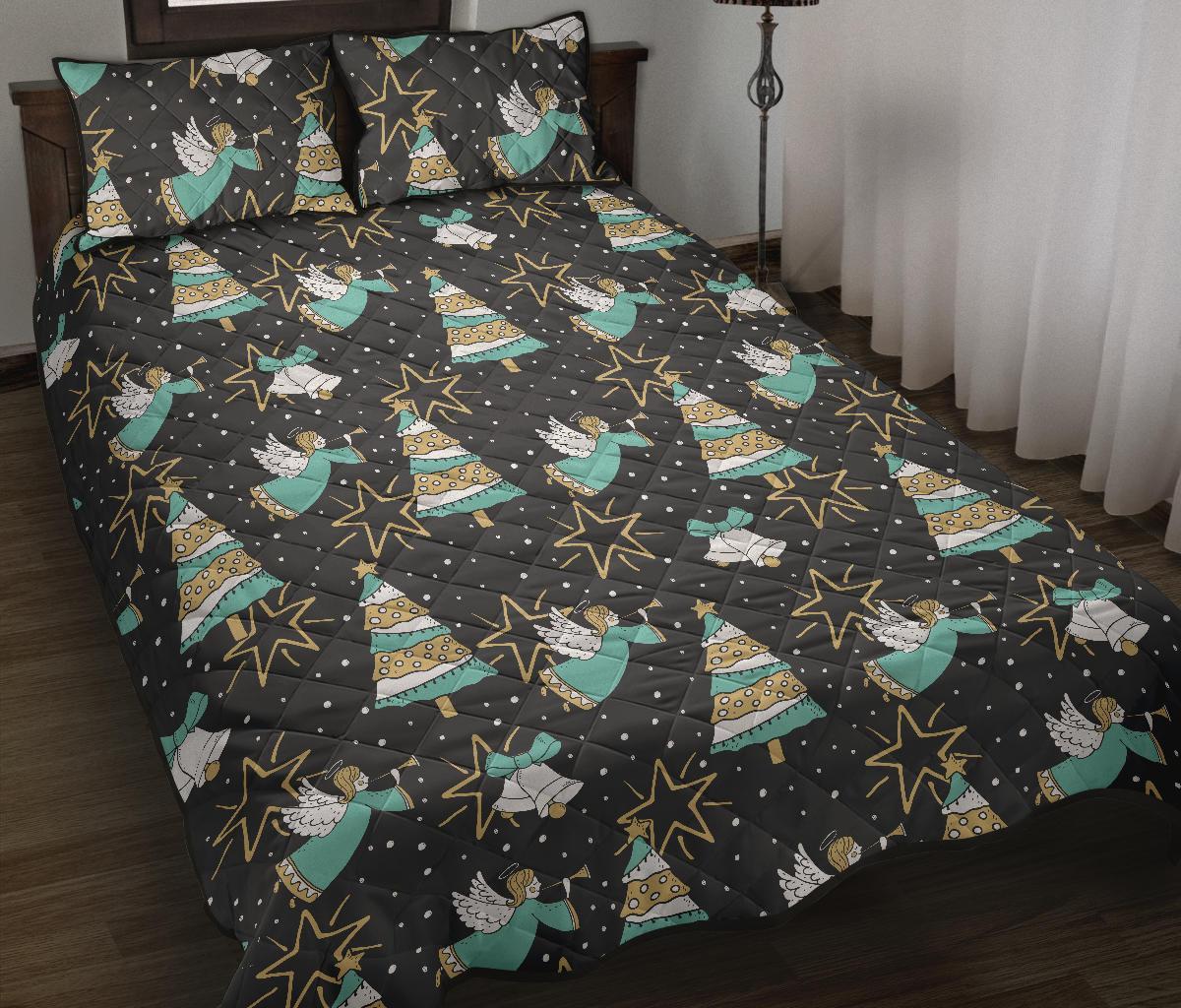 Angel Christmas Print Pattern Bed Set Quilt-grizzshop