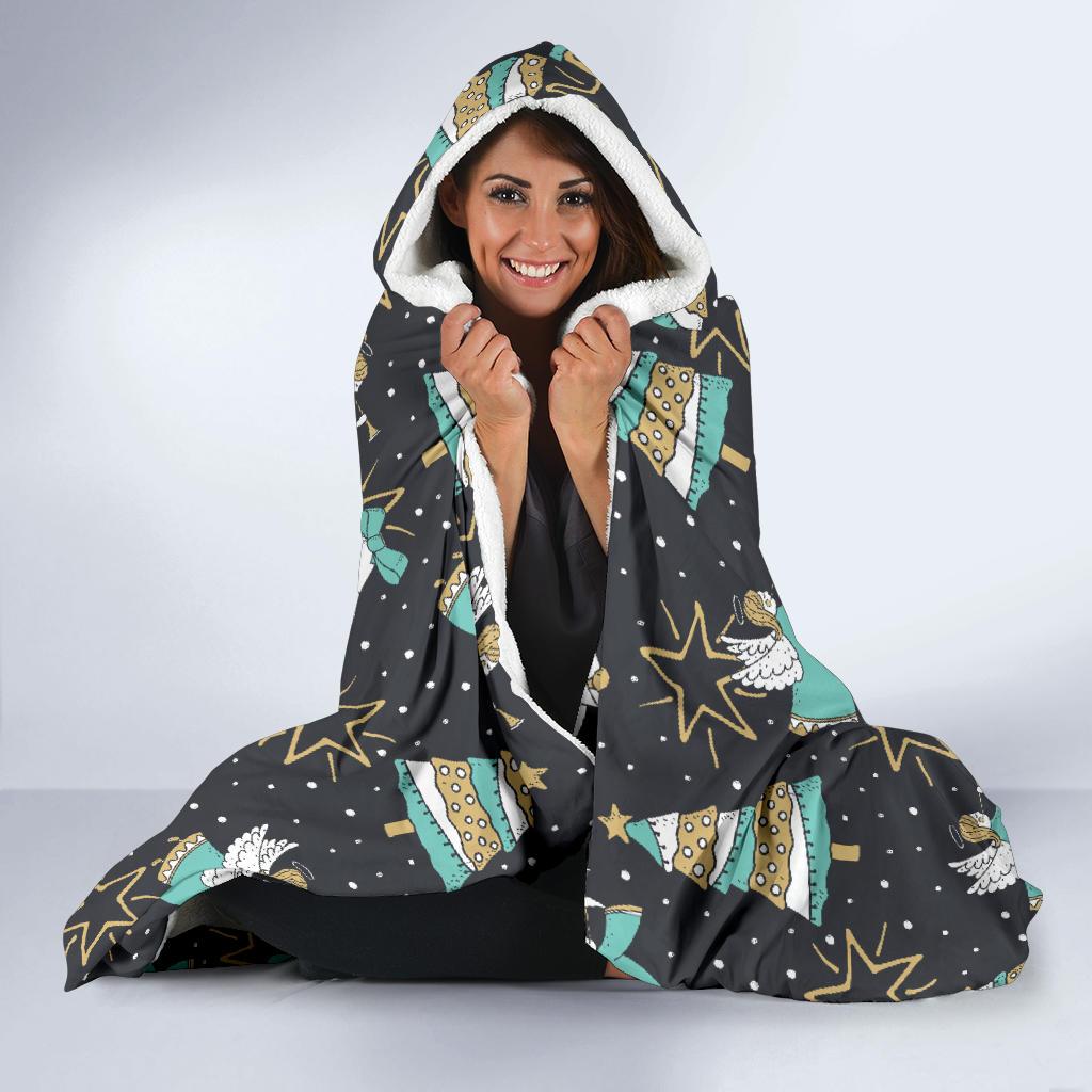 Angel Christmas Print Pattern Hooded Blanket-grizzshop