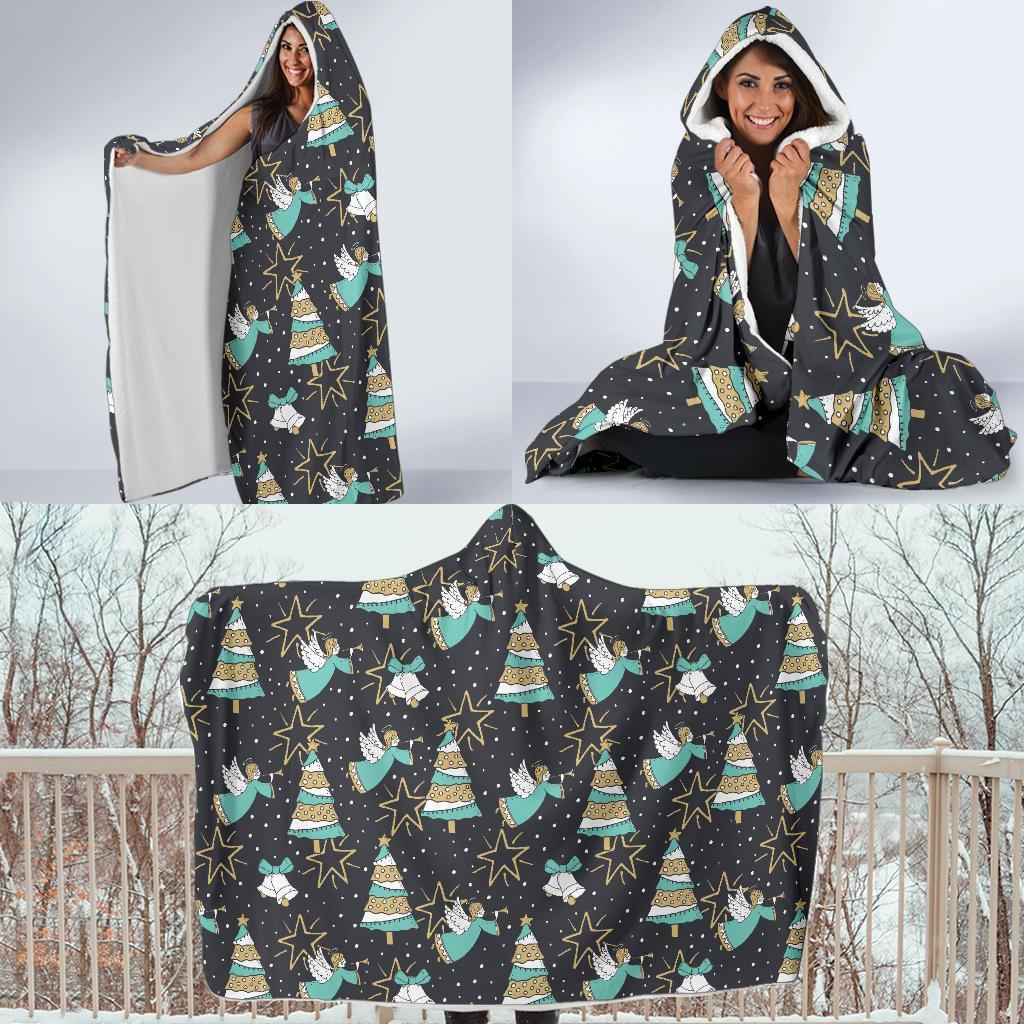 Angel Christmas Print Pattern Hooded Blanket-grizzshop