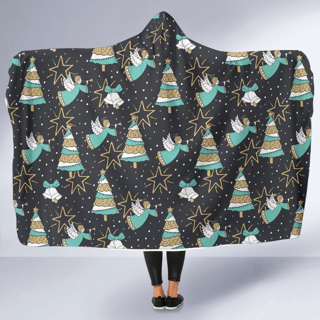 Angel Christmas Print Pattern Hooded Blanket-grizzshop