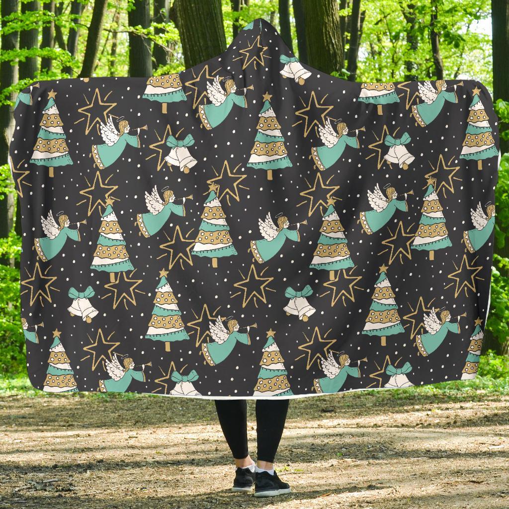 Angel Christmas Print Pattern Hooded Blanket-grizzshop