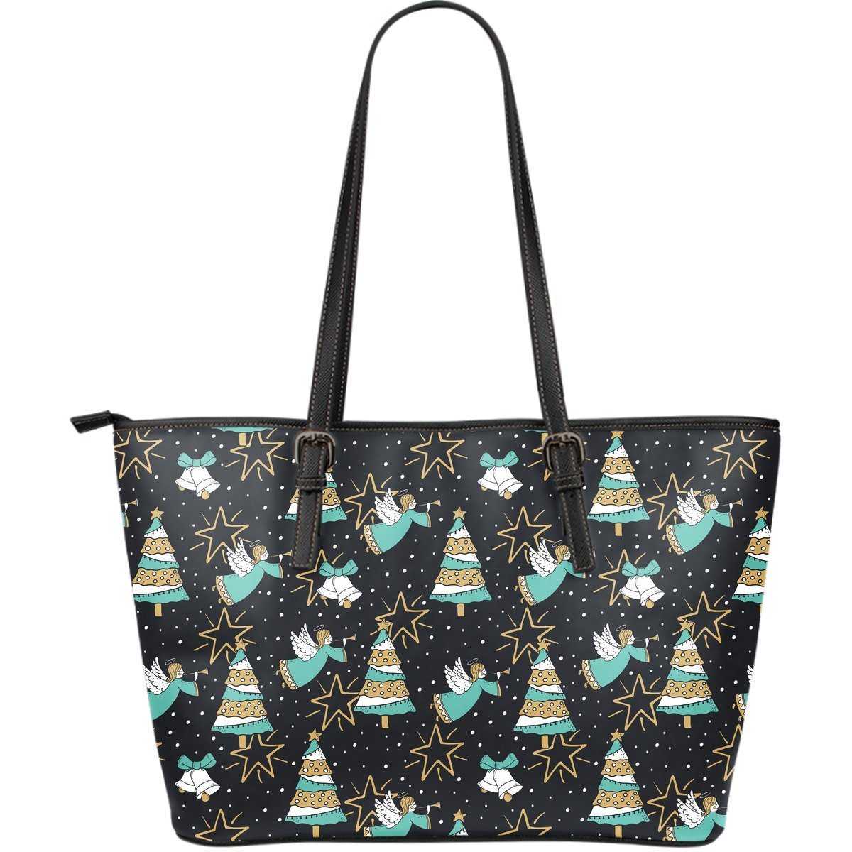 Angel Christmas Print Pattern Leather Tote Bag-grizzshop