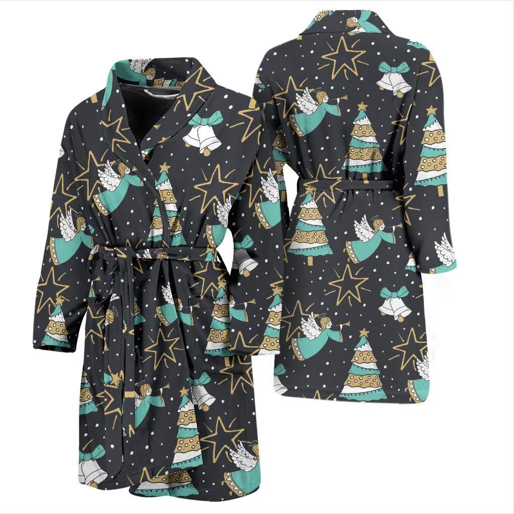 Angel Christmas Print Pattern Men Long Robe-grizzshop