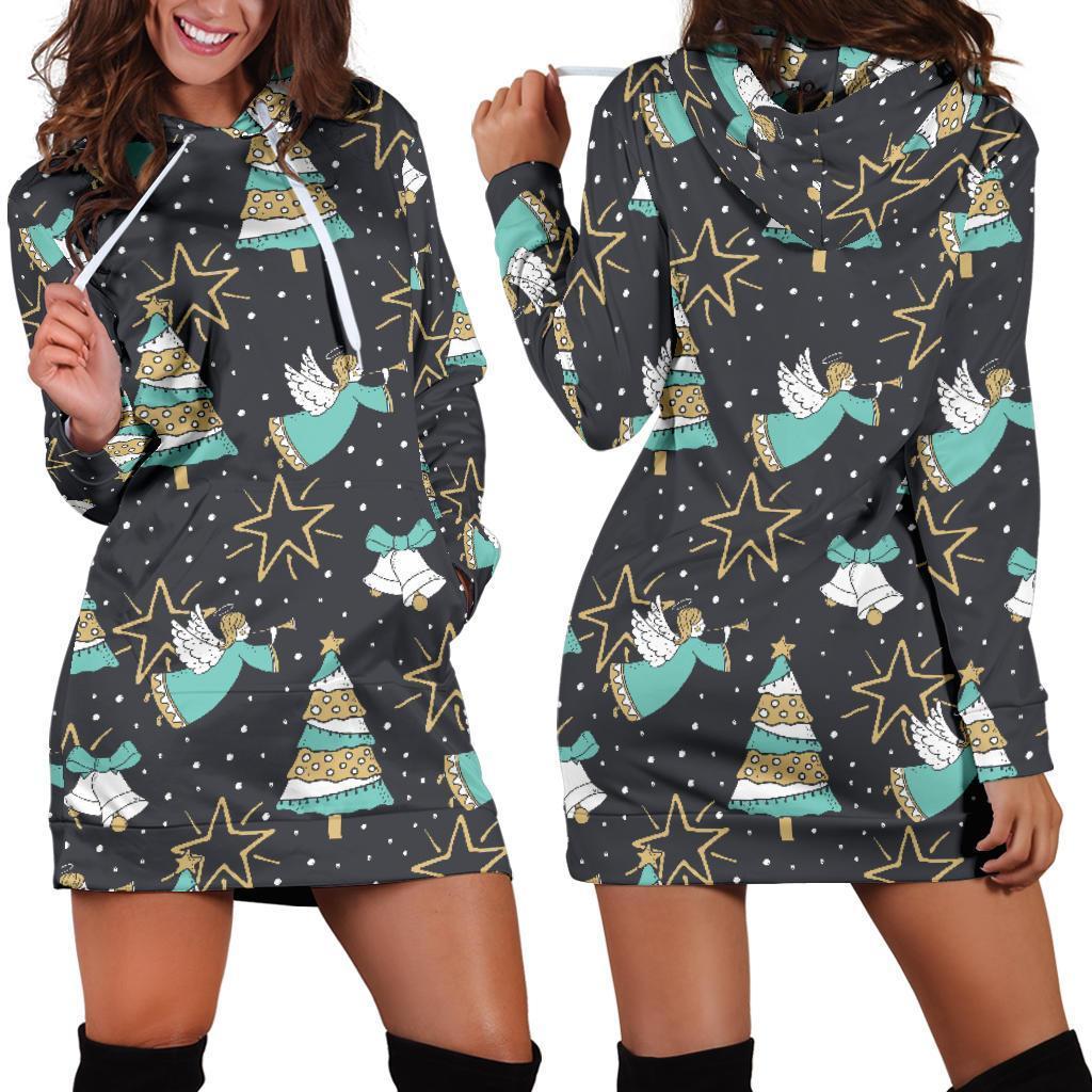 Angel Christmas Print Pattern Women Hoodie Dress-grizzshop