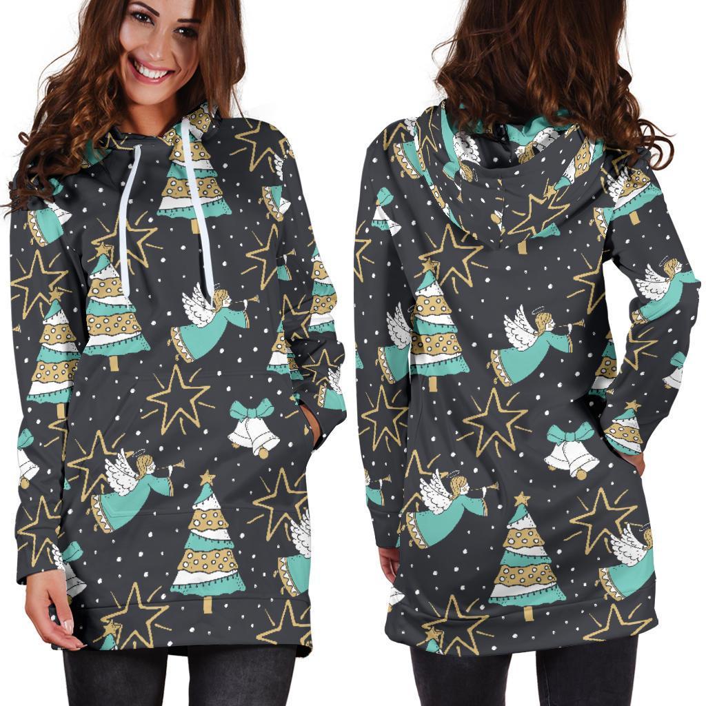 Angel Christmas Print Pattern Women Hoodie Dress-grizzshop