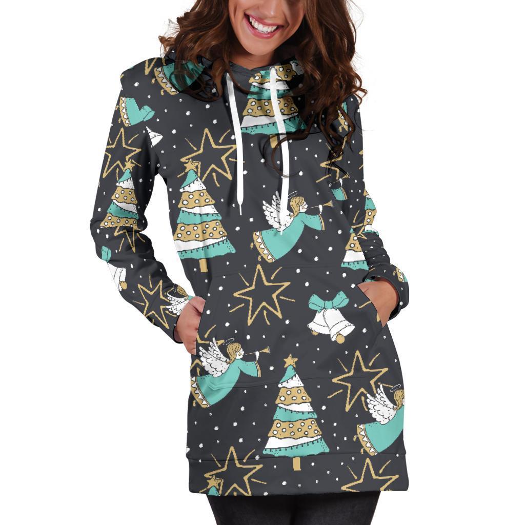 Angel Christmas Print Pattern Women Hoodie Dress-grizzshop