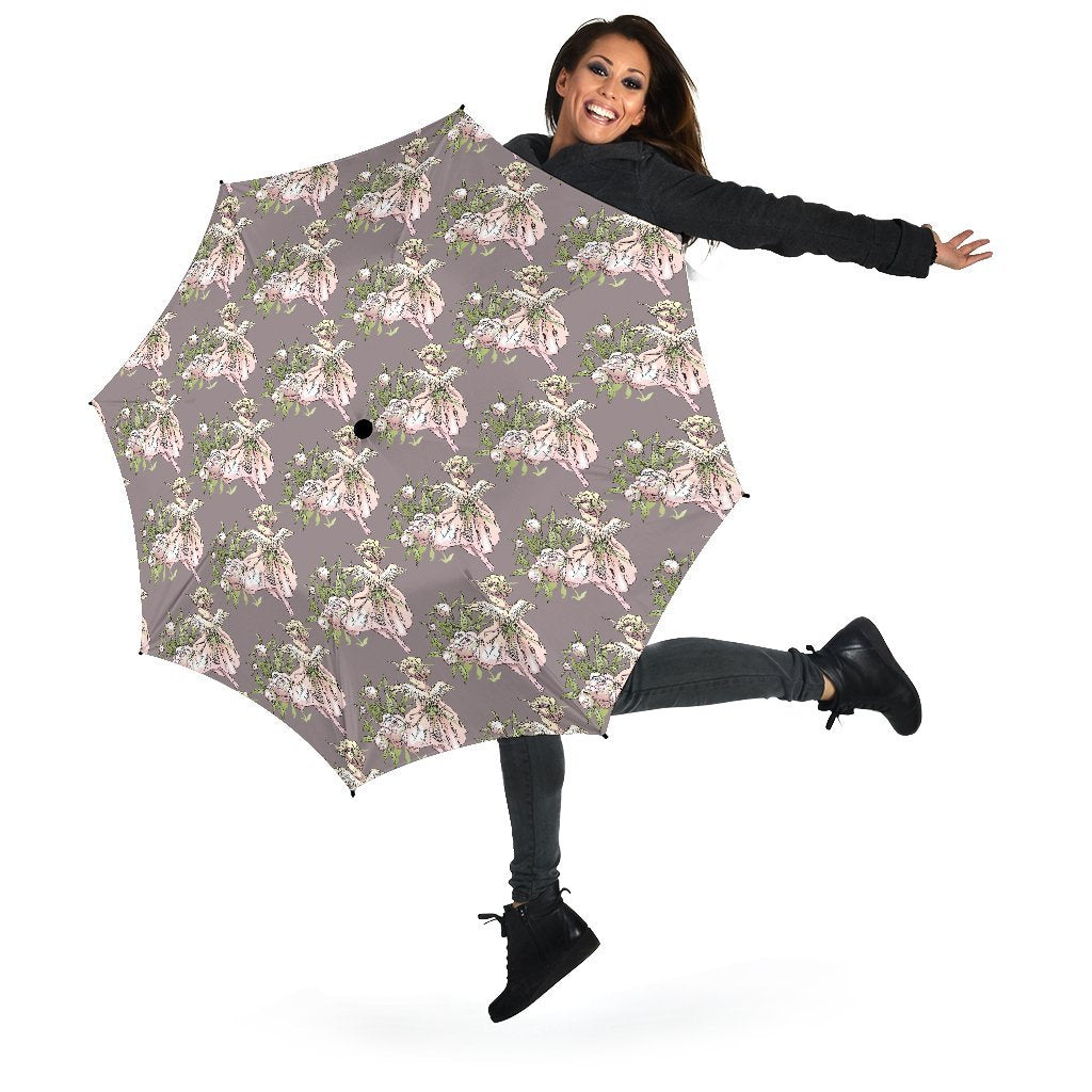 Angel Floral Print Pattern Automatic Foldable Umbrella-grizzshop