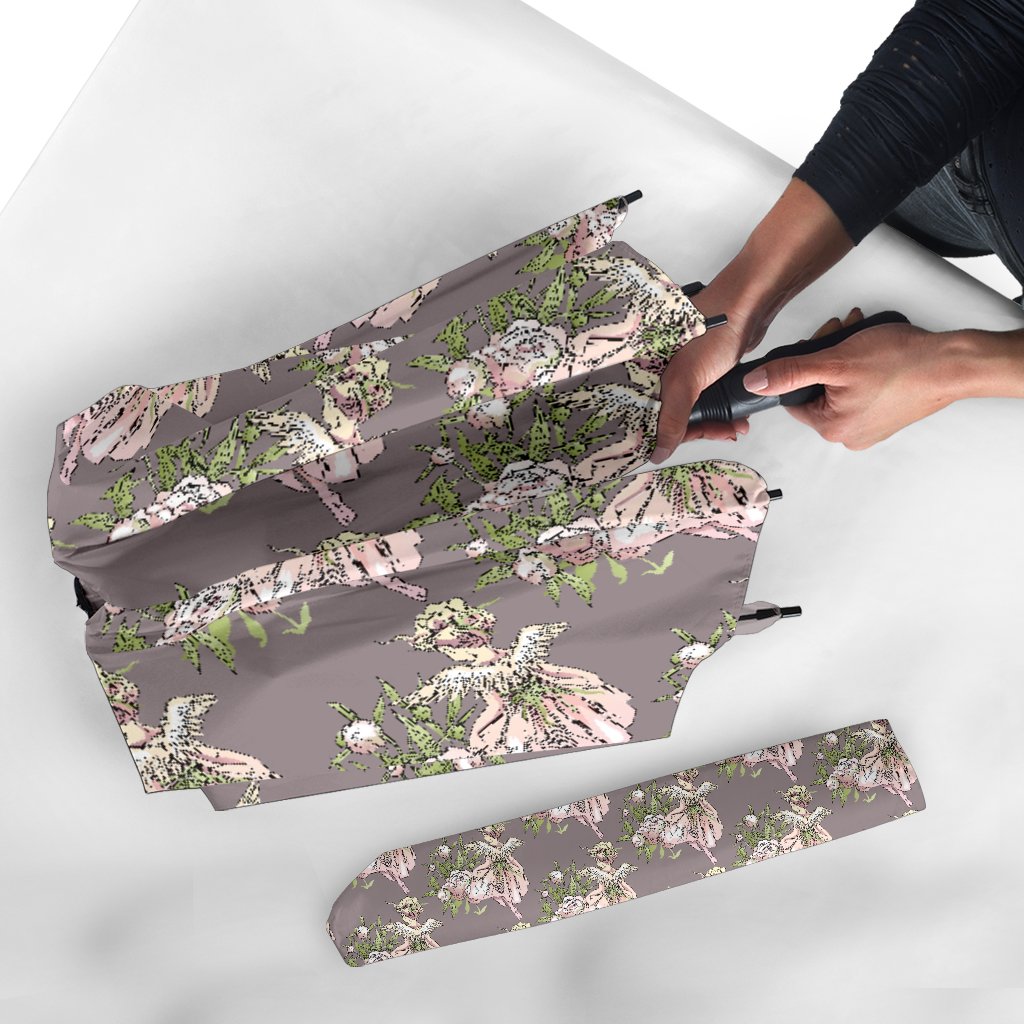 Angel Floral Print Pattern Automatic Foldable Umbrella-grizzshop