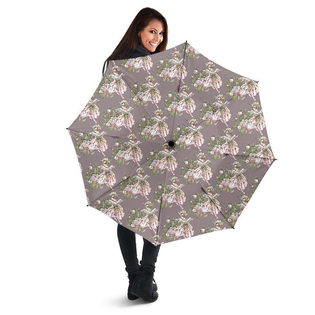 Angel Floral Print Pattern Automatic Foldable Umbrella-grizzshop