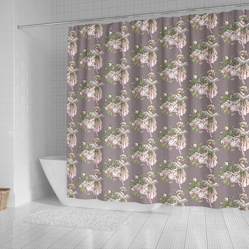 Angel Floral Print Pattern Bathroom Shower Curtain-grizzshop