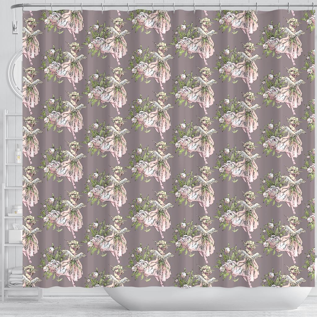 Angel Floral Print Pattern Bathroom Shower Curtain-grizzshop