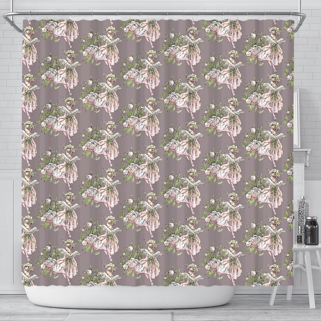 Angel Floral Print Pattern Bathroom Shower Curtain-grizzshop