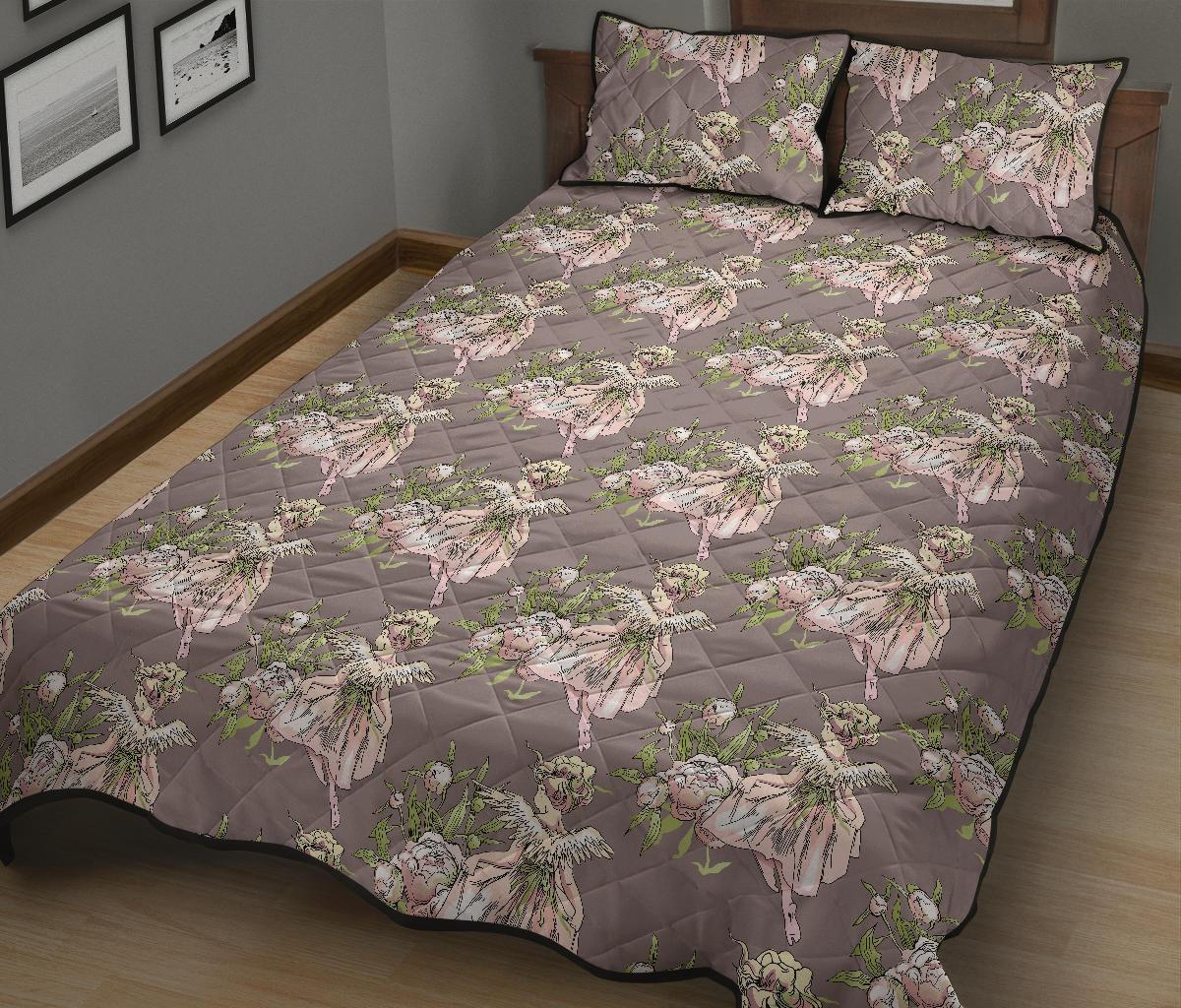 Angel Floral Print Pattern Bed Set Quilt-grizzshop