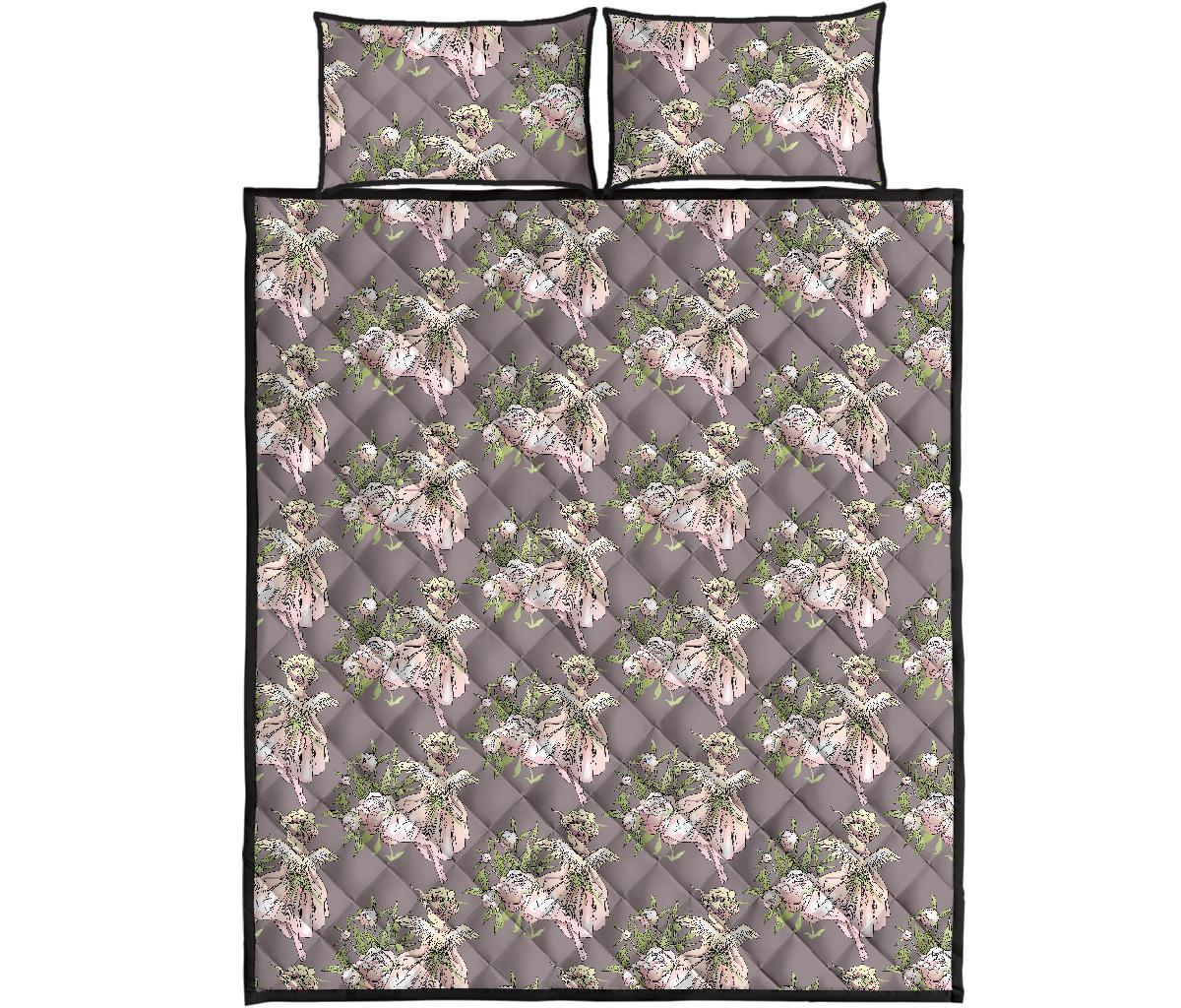 Angel Floral Print Pattern Bed Set Quilt-grizzshop