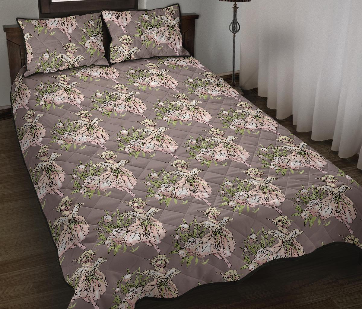 Angel Floral Print Pattern Bed Set Quilt-grizzshop