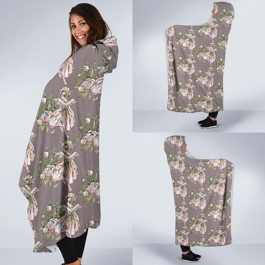 Angel Floral Print Pattern Hooded Blanket-grizzshop
