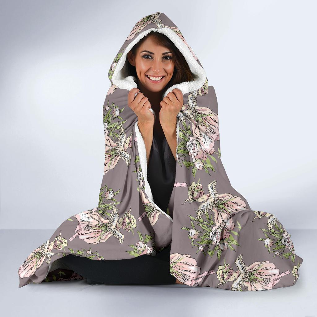 Angel Floral Print Pattern Hooded Blanket-grizzshop