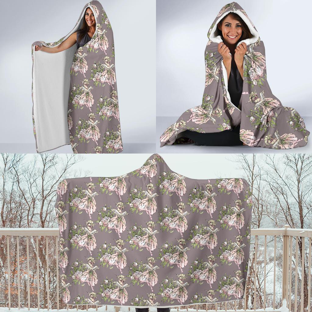 Angel Floral Print Pattern Hooded Blanket-grizzshop